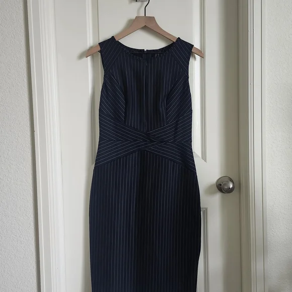 Elegant Navy Pinstripe Dress - Picture 7 of 13